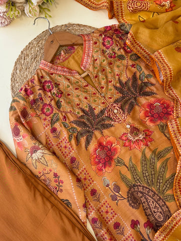 Yellow Premium jute silk ready to wear suit