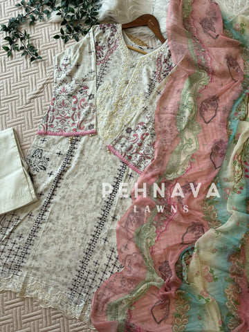 White Suit featuring Embroidery Patches-1296