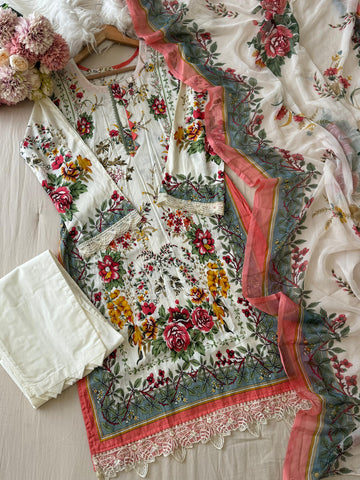 Printed Pakistani Cotton Suit with Chiffon Dupatta-1358 - Pehnava Lawns