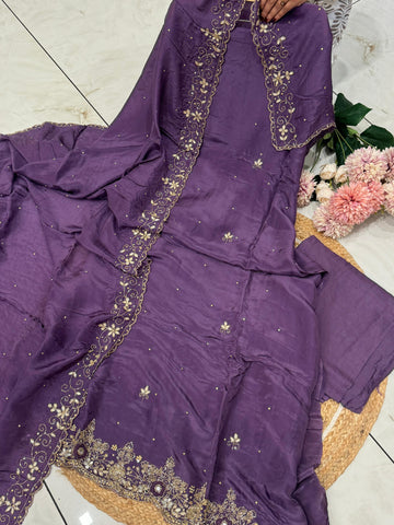 Pure Crepe Handworked Un-stitched suit-1678