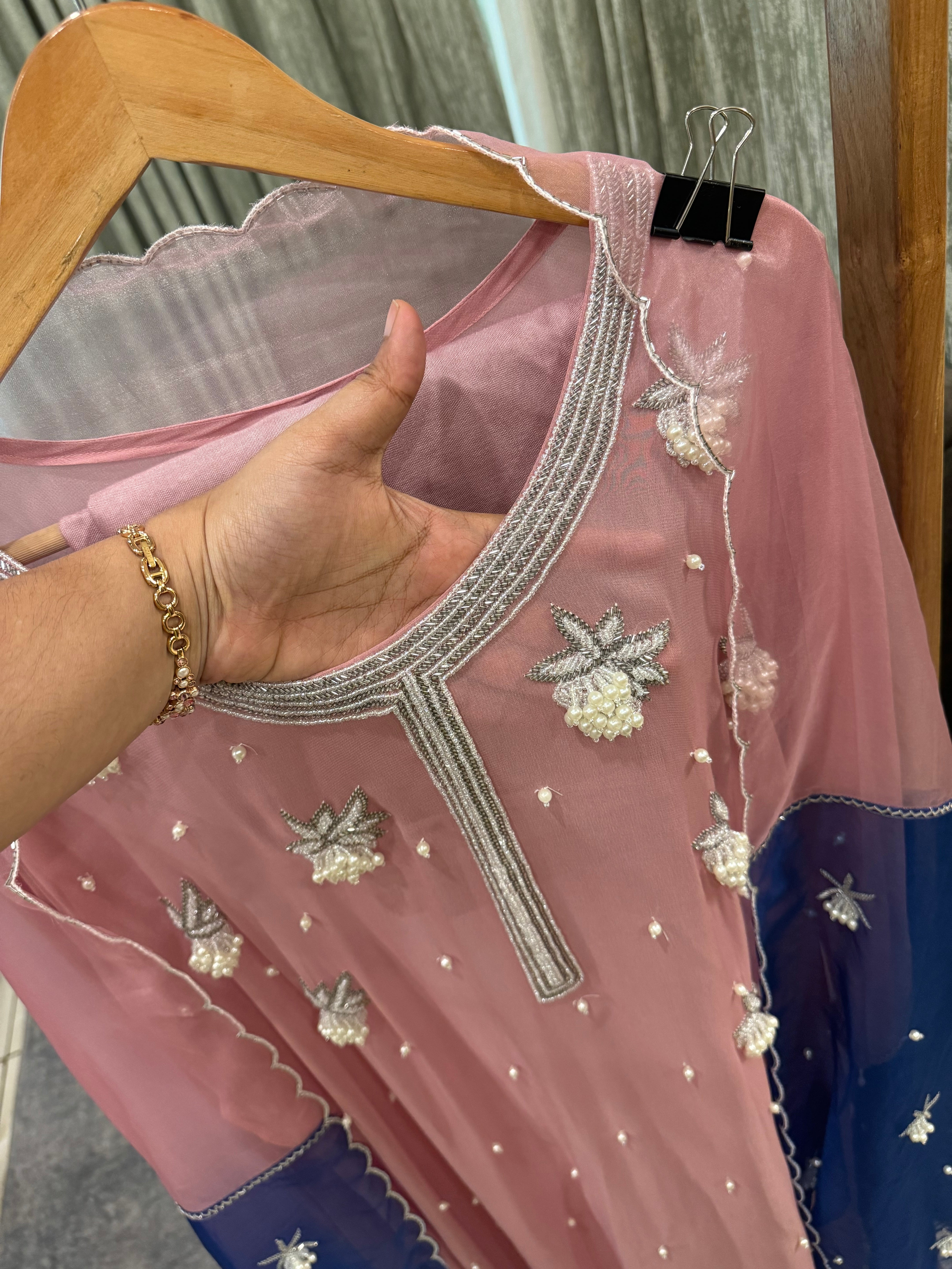 Premium chiffon handwork semi stitched  with dual dupatta suit
