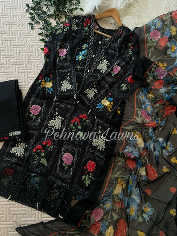 Stunning Black Floral Suit 1286