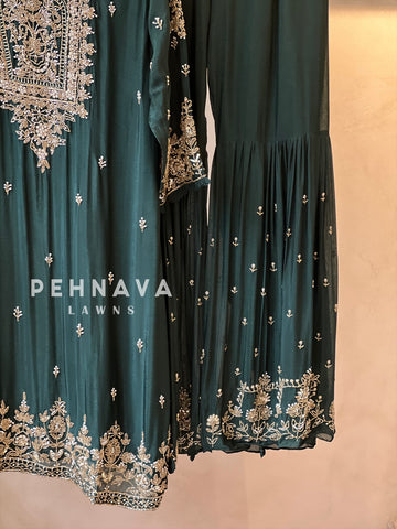 Heavily Handworked Sharara with Pure Chiffon Dupata