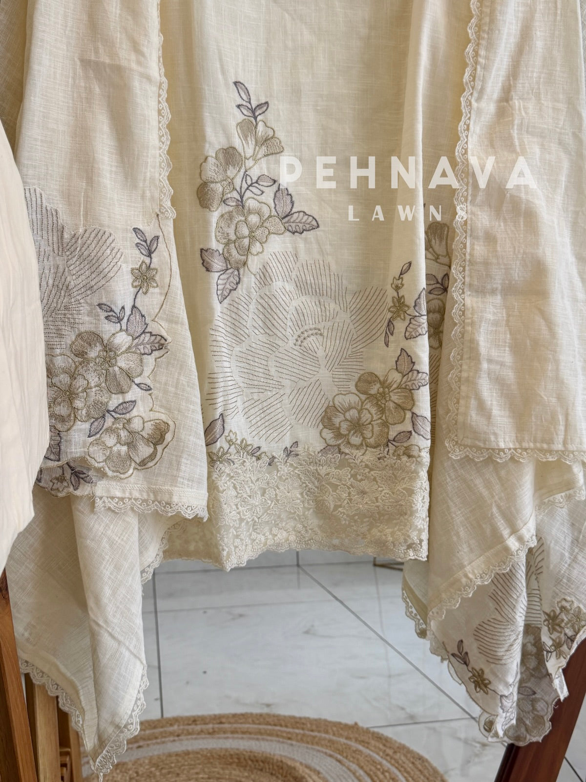 Floral Embroidered Linen Unstitched Suit-L105
