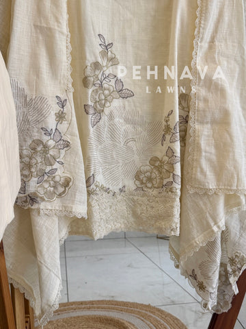 Floral Embroidered Linen Unstitched Suit-L105