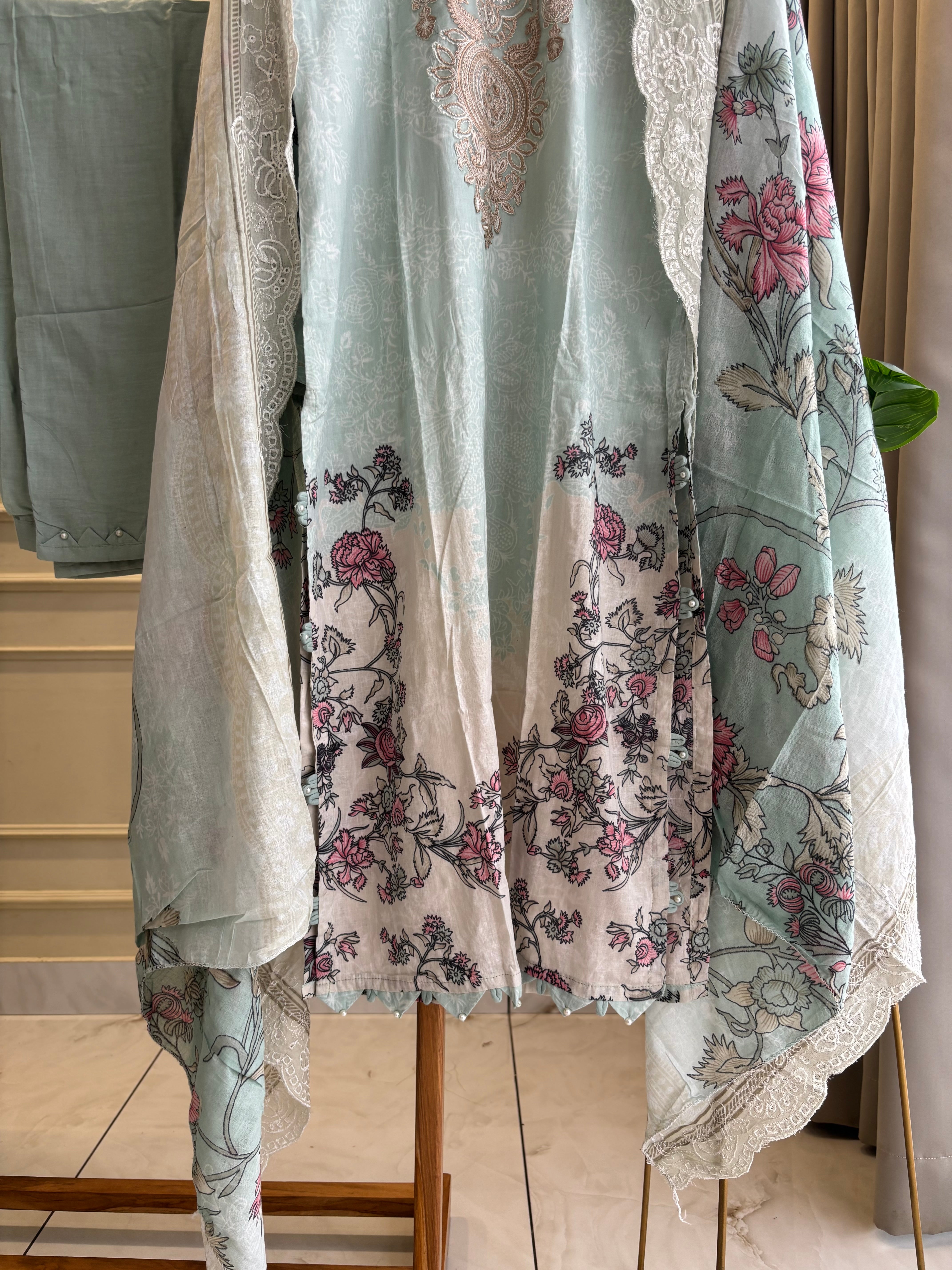 Embellished Floral Cotton Suit-5
