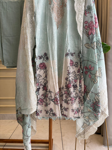 Embellished Floral Cotton Suit-5