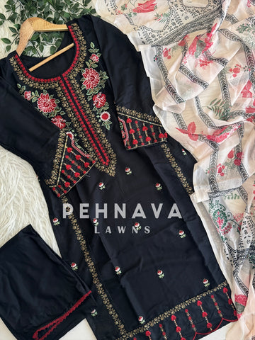 Semistitched Rayon Embroidered Suit - Pehnava Lawns