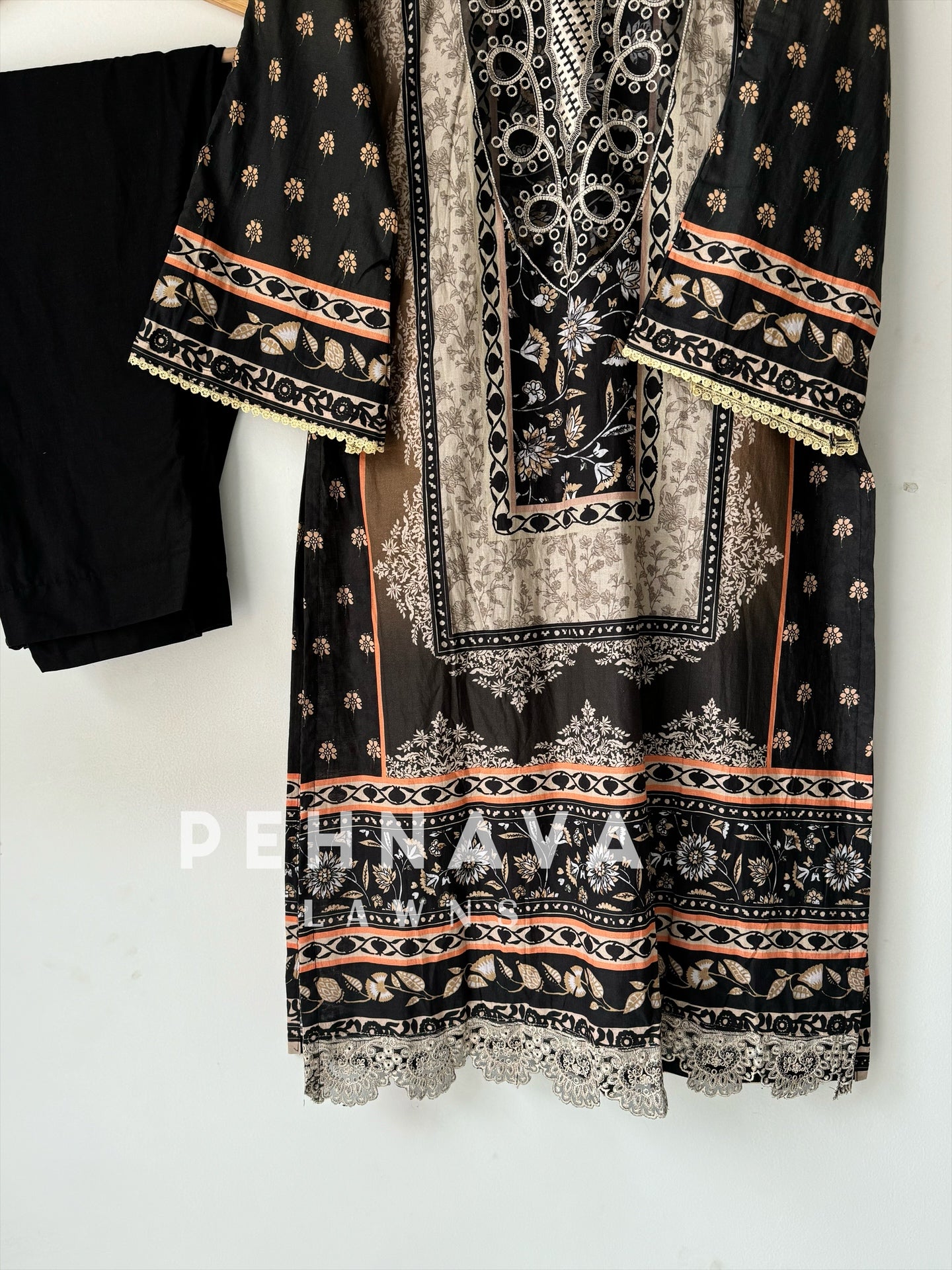 Lawn suit with embroidered patches-c-24