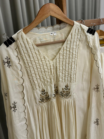 Handworked Anarkali pleated suit with scalloped dupatta