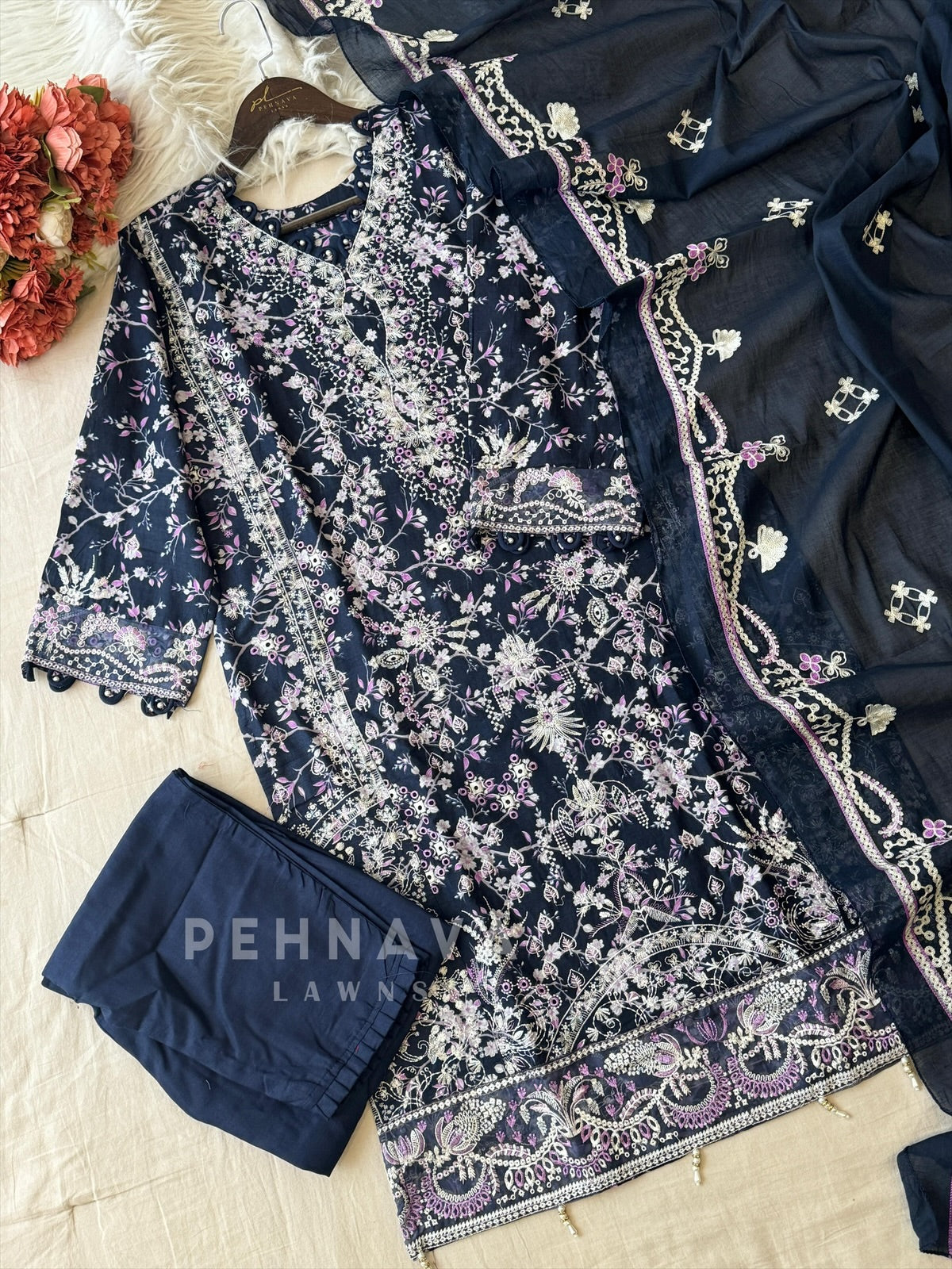 Classic Floral Embroidery Cotton Suit Set