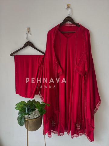 Lace Detail Crinkled Rayon Suit