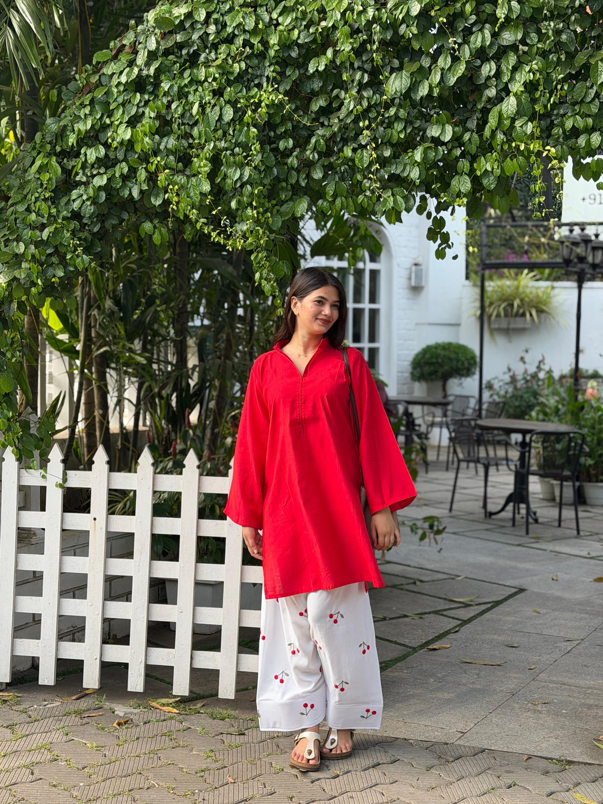 Red and White Trendy Farshi Salwar - Pehnava Lawns