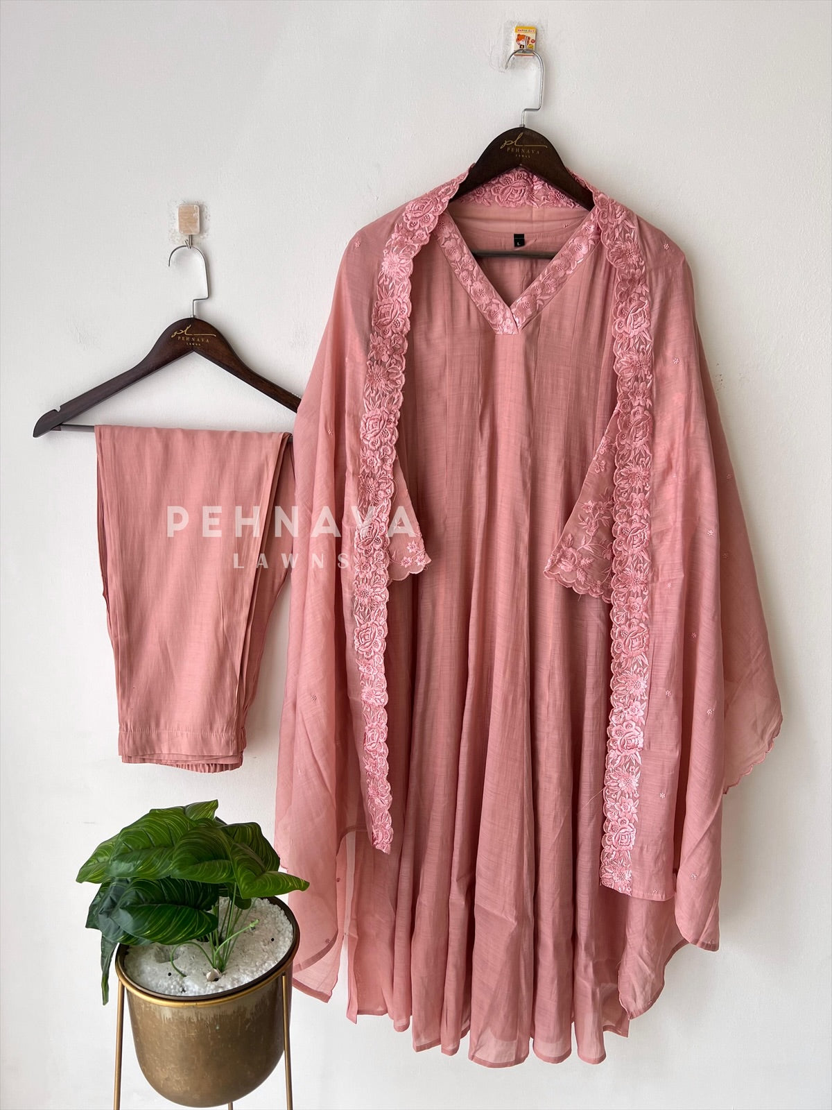 Chanderi Bell-Sleeve Embroidery Ensemble-16551 - Pehnava Lawns