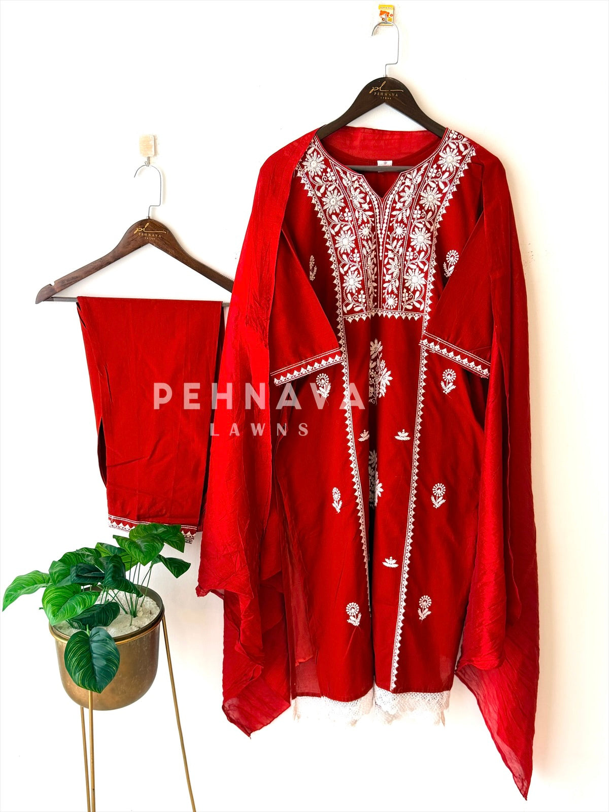 Panel Embroidered Three Piece Set