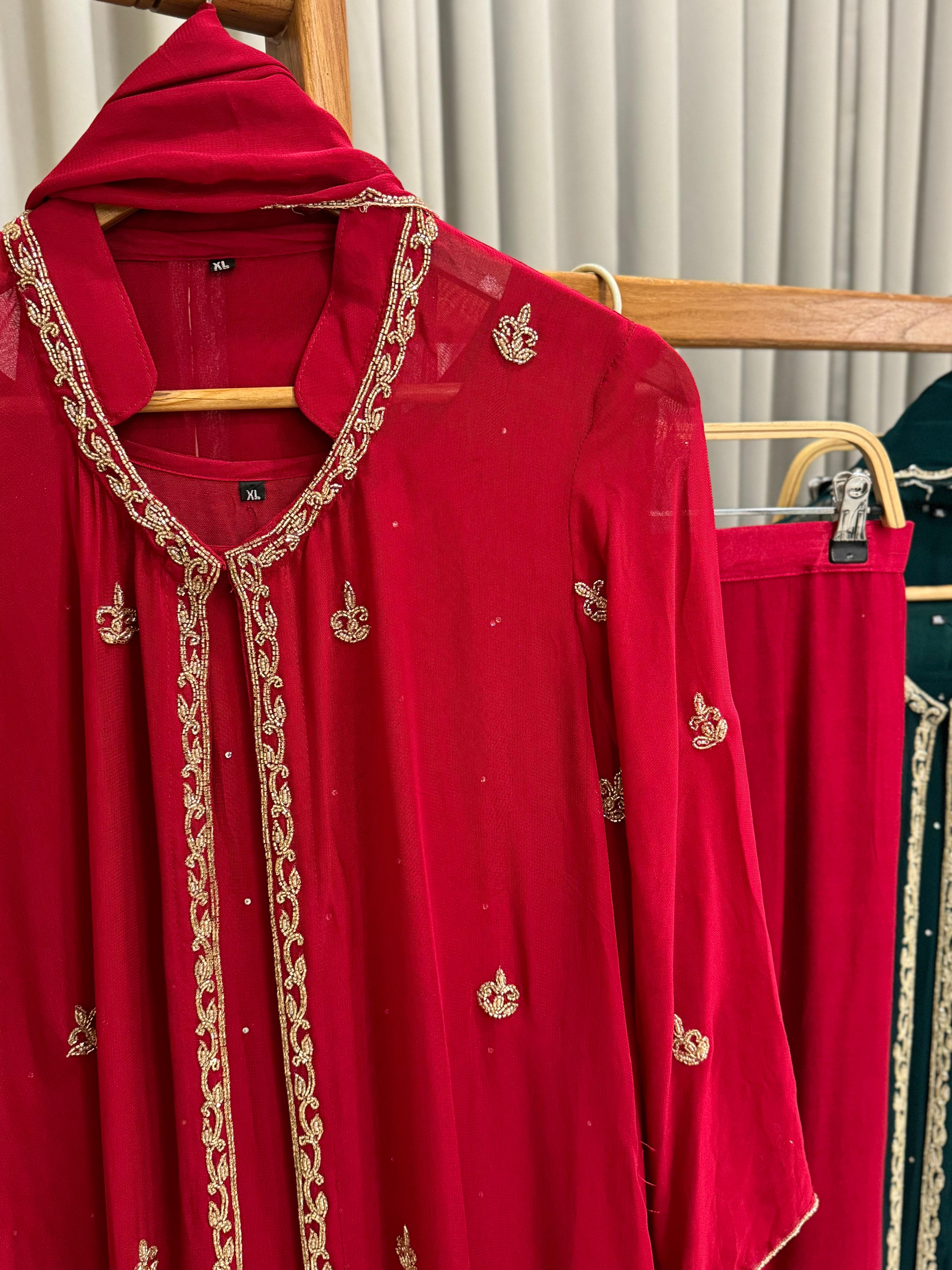 Premium Georgette handworked jacket style suit- 6792