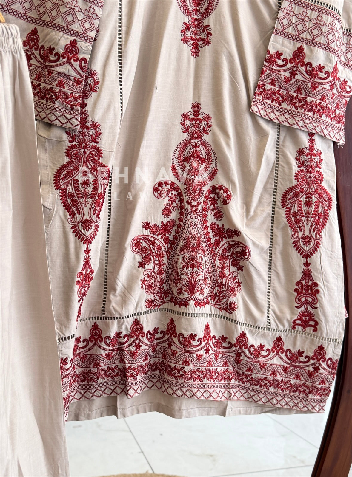 Red Embroidered Three Piece Set