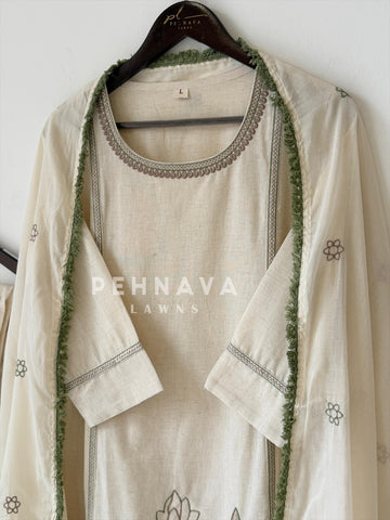 Cotton Embroidered Three Piece Suit