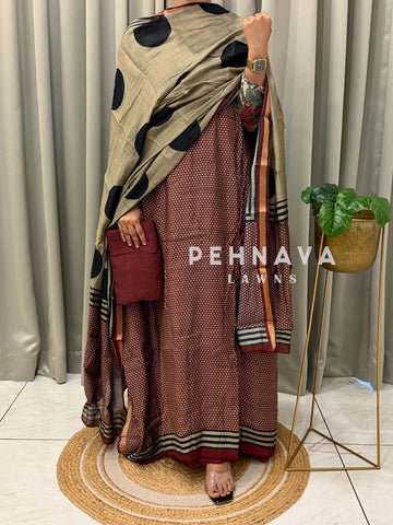 Maheshwari Unstitched Suit With Polka Dot Dupatta-4559