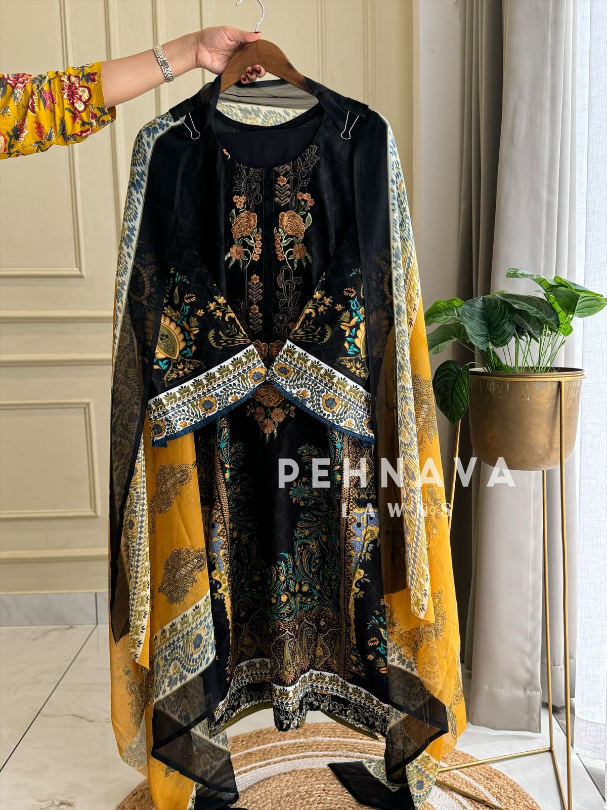 Stunning Black&Yellow Embroidered  Suit 3803/1305 - Pehnava Lawns