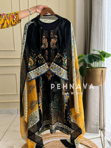 Stunning Black&Yellow Embroidered  Suit 3803/1305 - Pehnava Lawns