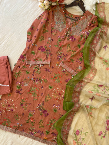 Floral Printed Ethnic Pak-Suit Ft. Chiffon/Cotton Dupatta-003
