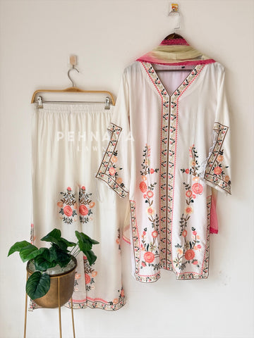 Floral Embroidered Three Piece Suit