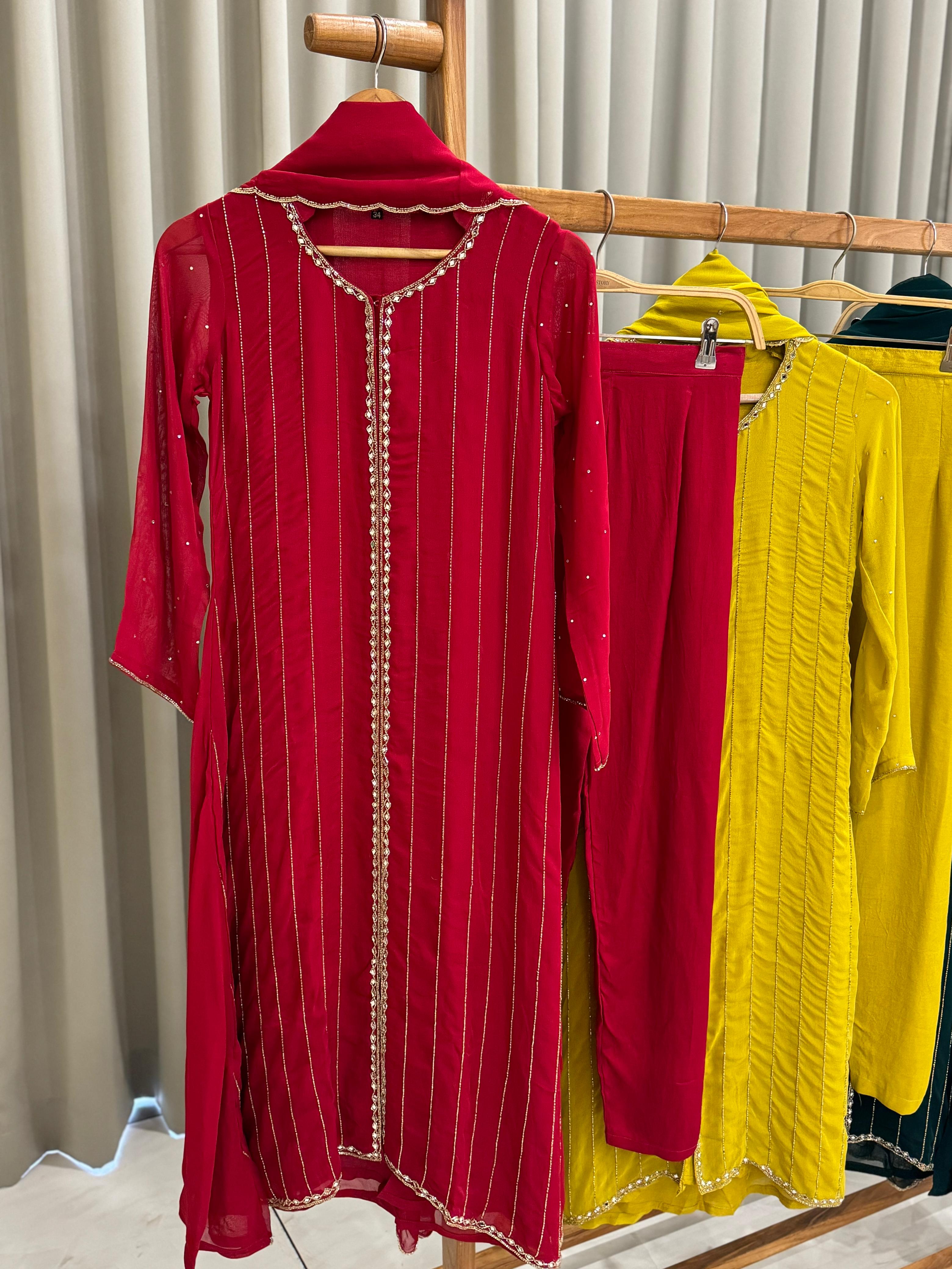 Front-Slitted Handworked Georgette Suit-4959
