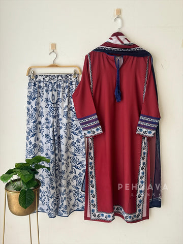 Lace Detail Crepe Suit Set J6129