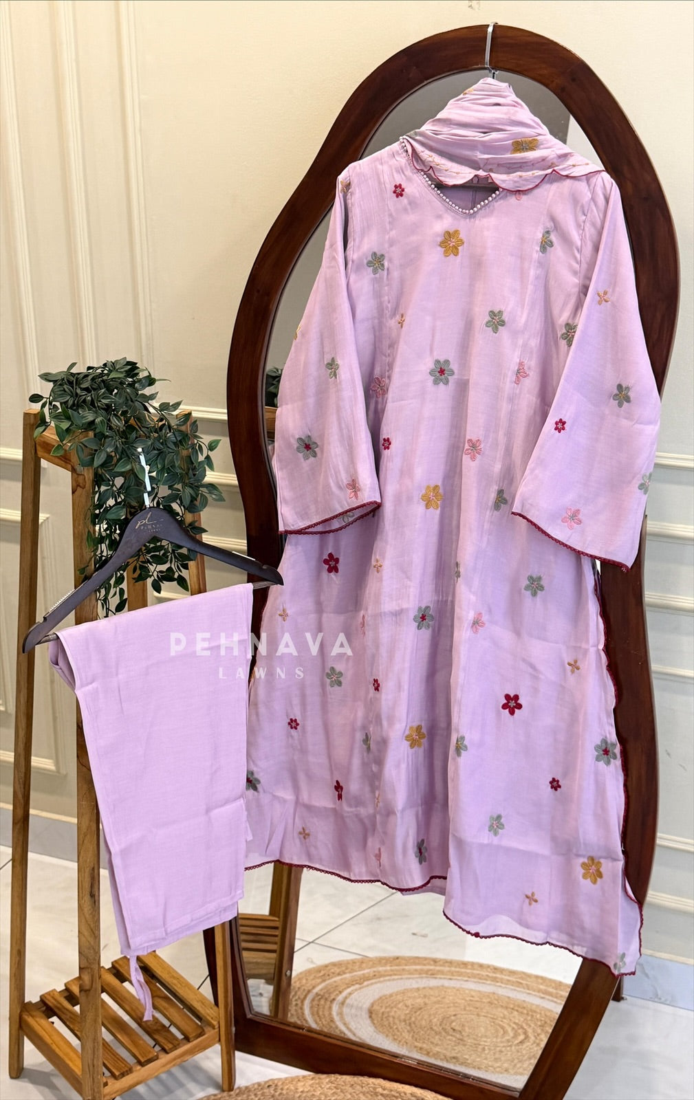 Floral Embroidered Three Piece Set