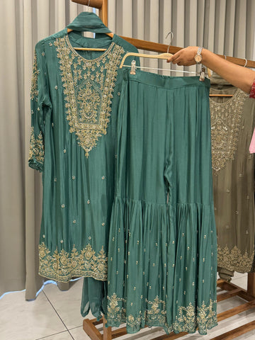 Heavily Handworked Sharara with Pure Chiffon Dupata-6789
