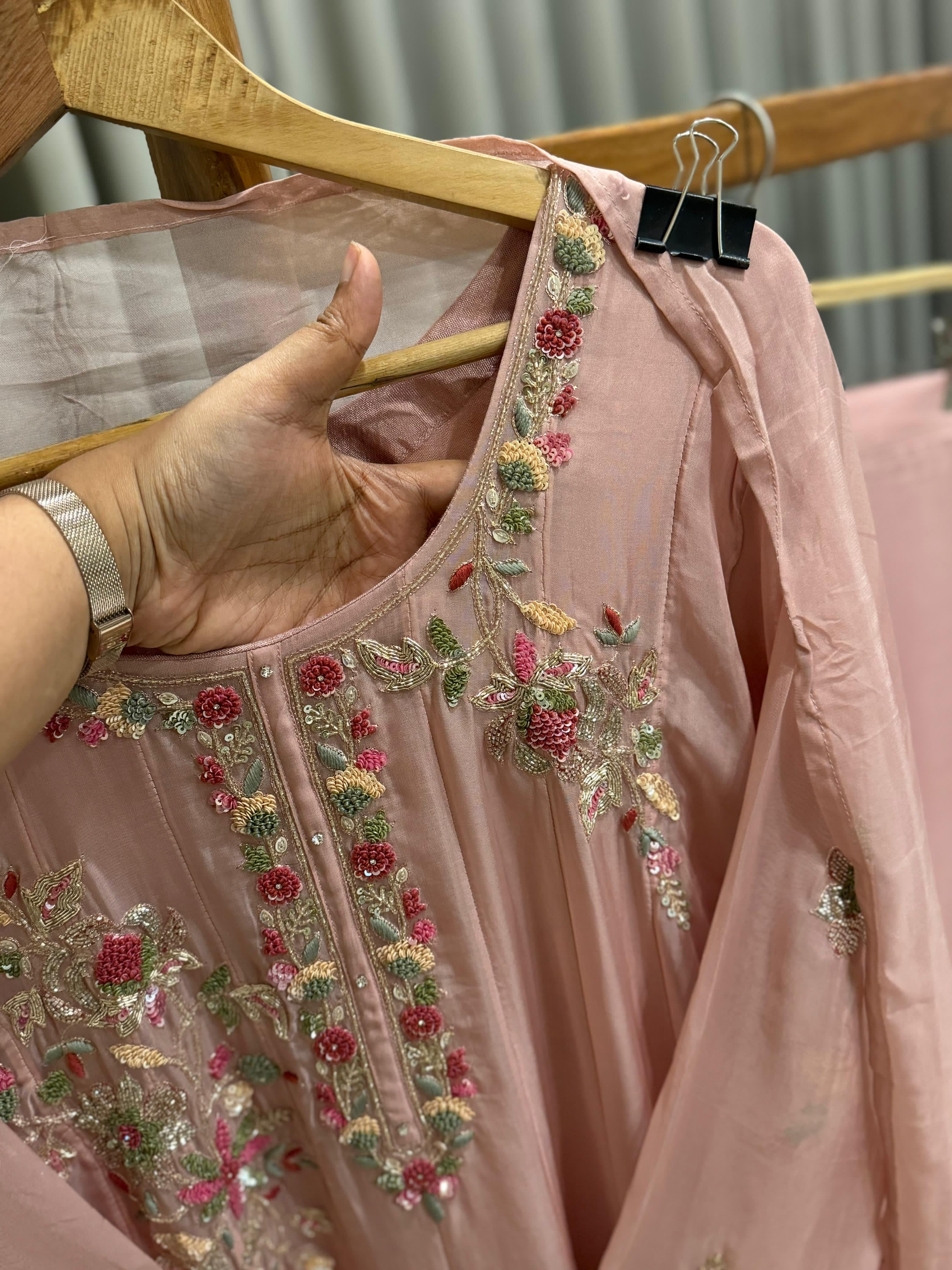 Premium Handworked Dusty Rose Anarkali suit