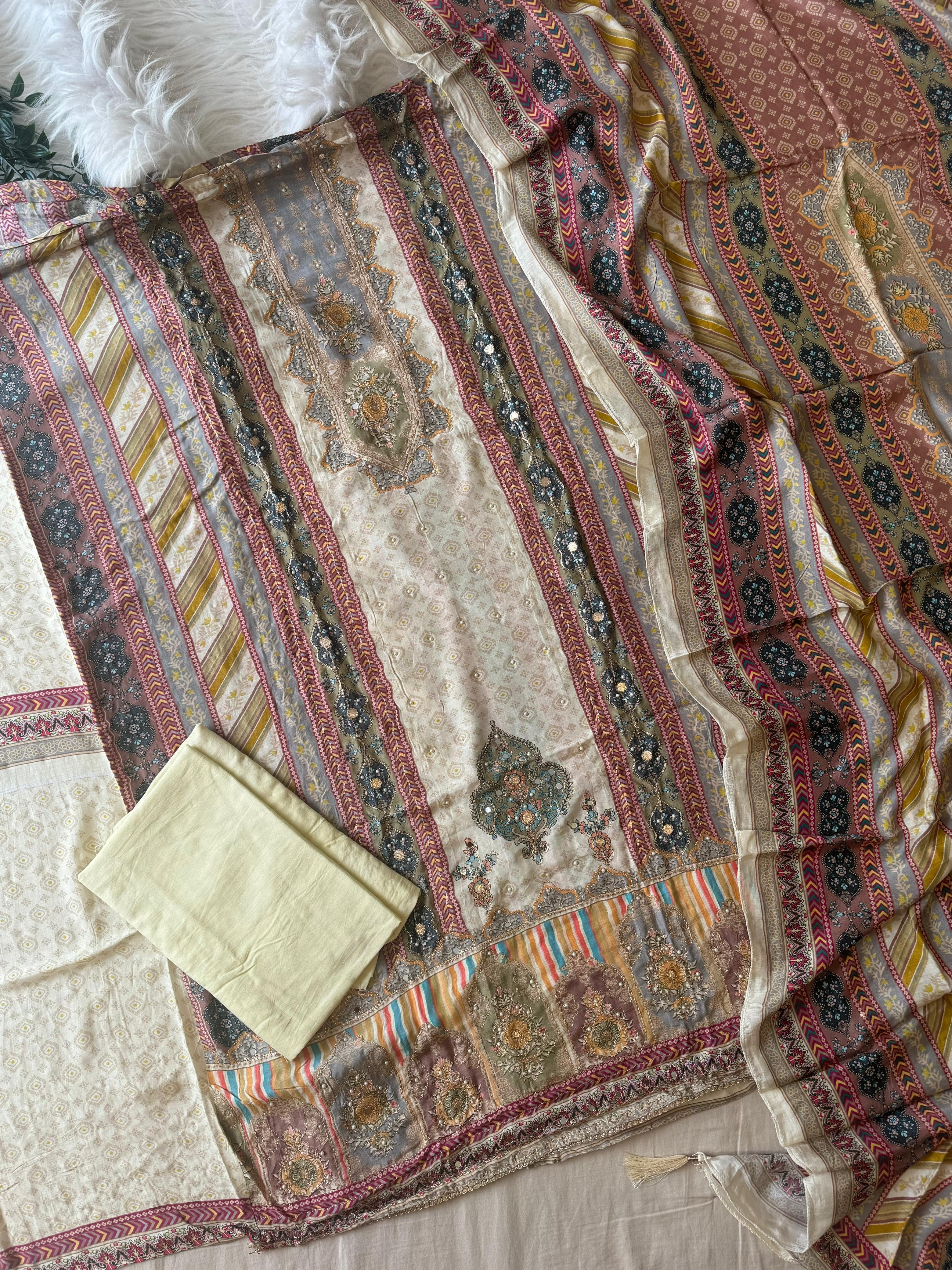 Muslin Suit with hand detailings-227