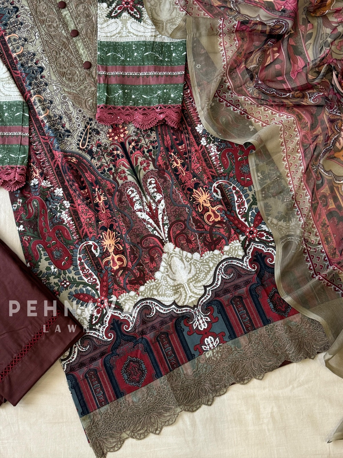 Embroidered Neck Unstitched Suit1751