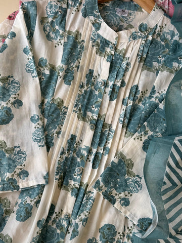Pure cotton floral pleated Anarakali suit