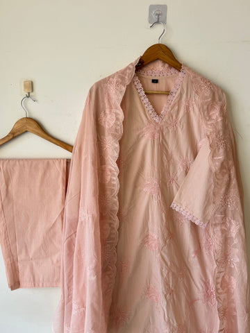 Yellow Embroidered Premium Cotton Suit Set