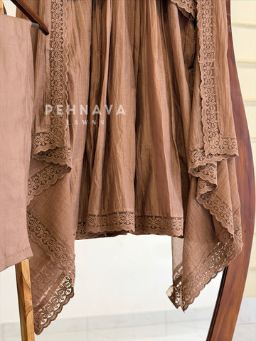 Pleated Yoke Lace-Trimmed Suit Set