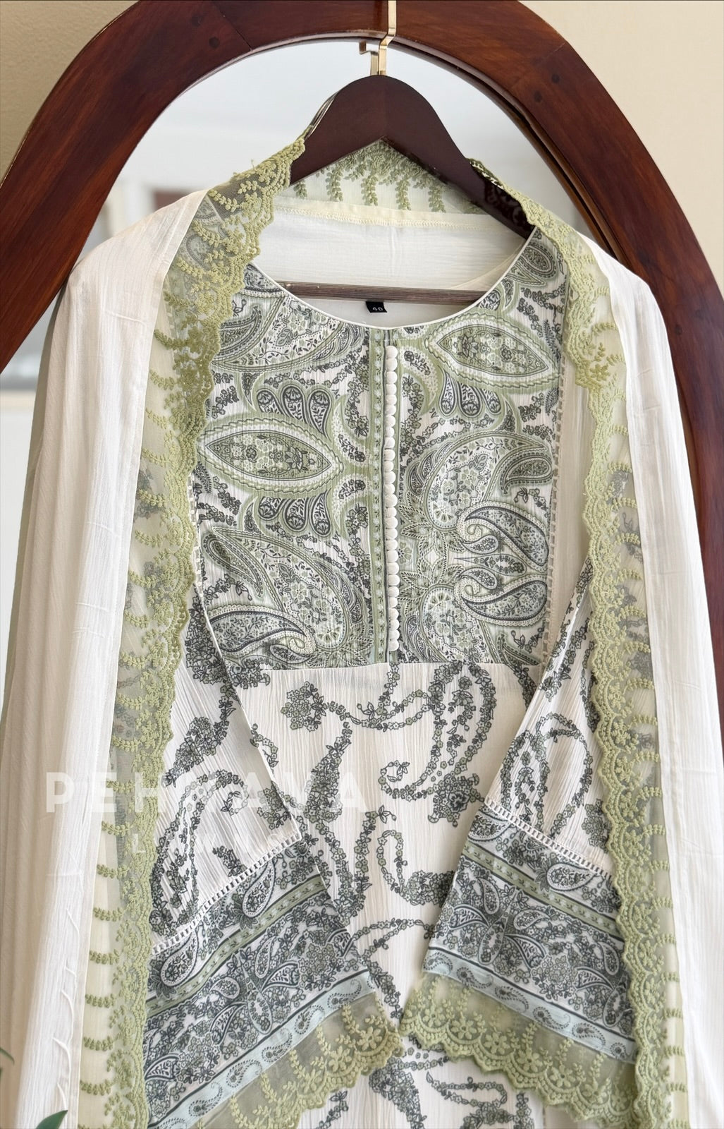 Lace Detailed Paisley Printed Three Piece Set BB122