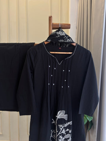 Cotton Pin-tucks slitted suit-0393