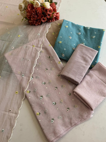 Premium Hand-Embroidered Mulchanderi Unstitched Suit