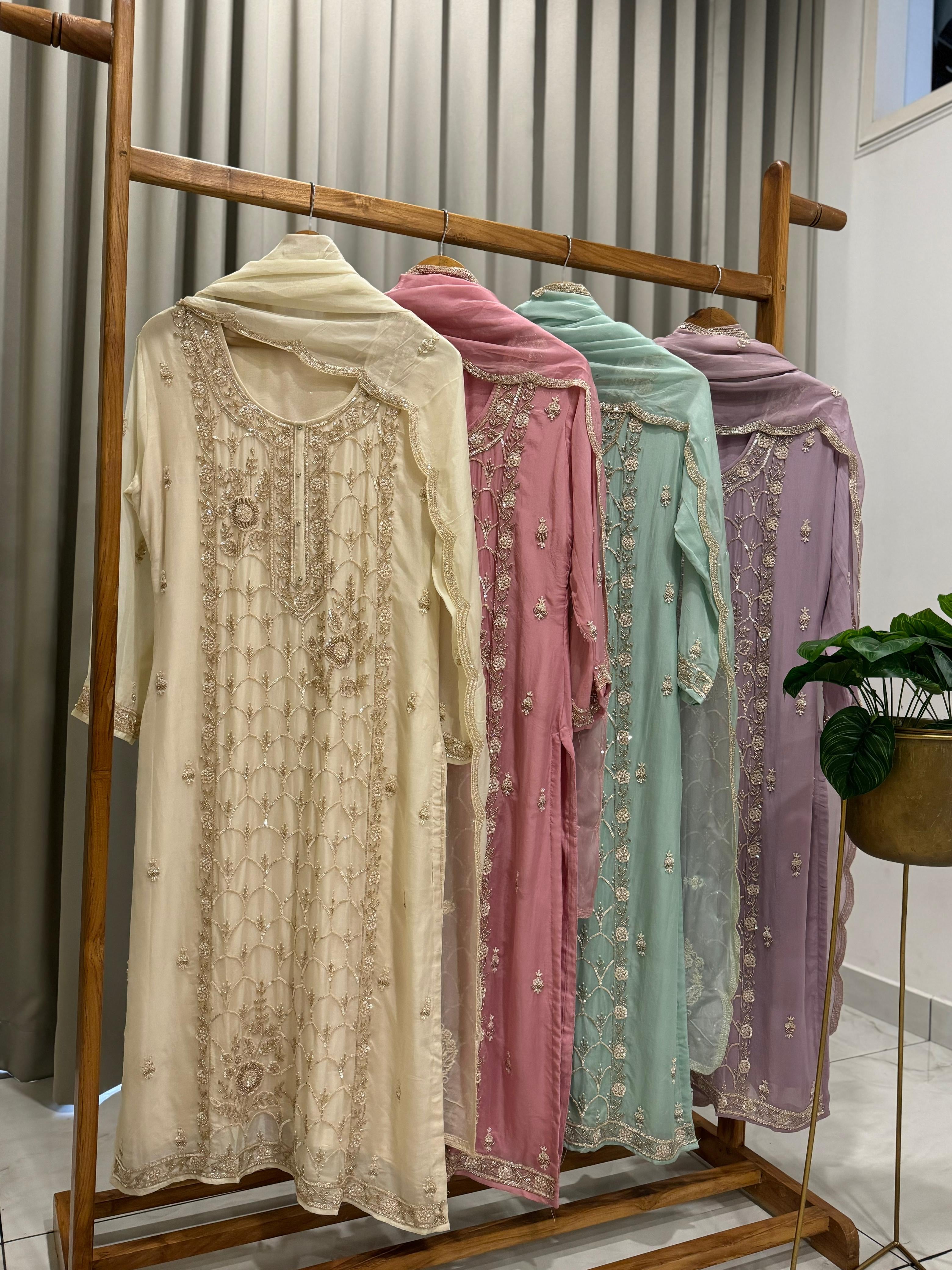 Premium Handworked Organza Salwar Kameez - Pehnava Lawns