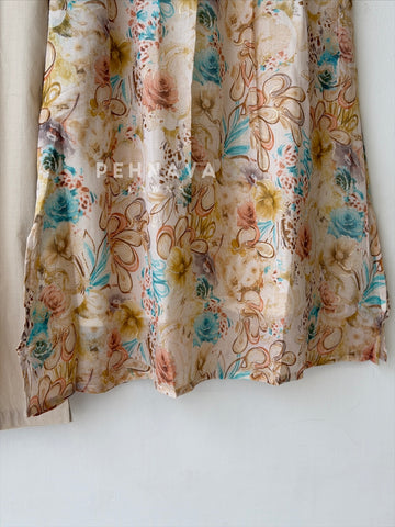 Pleated Yoke Floral Printed Two Piece Set 2759