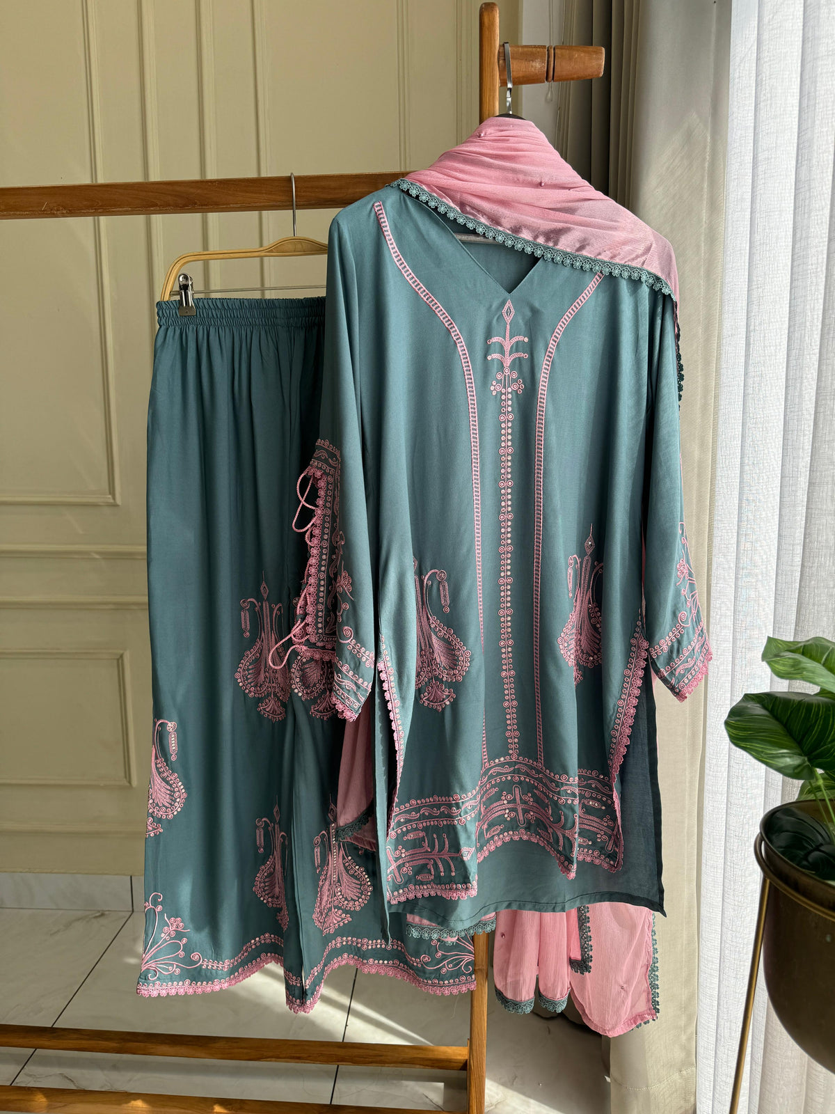 New Blue&Green Trendy Farshi Salwar-209 - Pehnava Lawns
