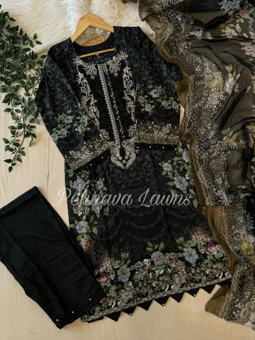 Cotton Embroidered Suit with Chiffon/Cotton Dupatta 1092
