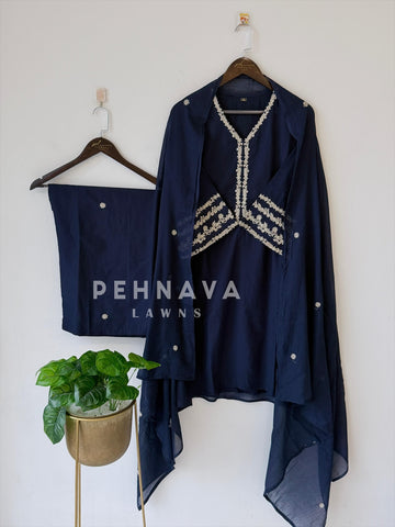 Cotton Embroidered Three Piece Suit-1001