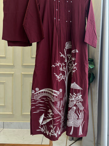 Cotton Pin-tucks slitted suit-0393