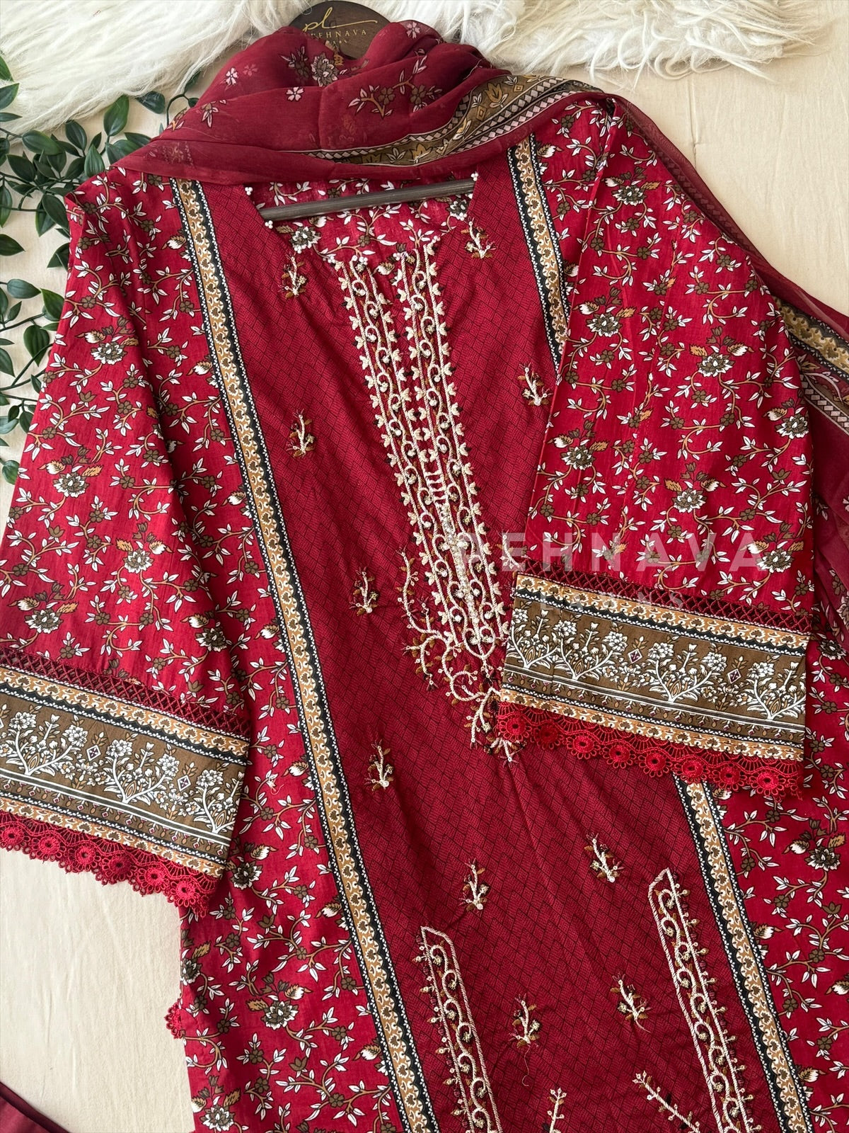Red Pakistani Printed Suit-1368