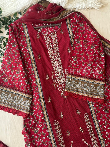 Red Pakistani Printed Suit-1368