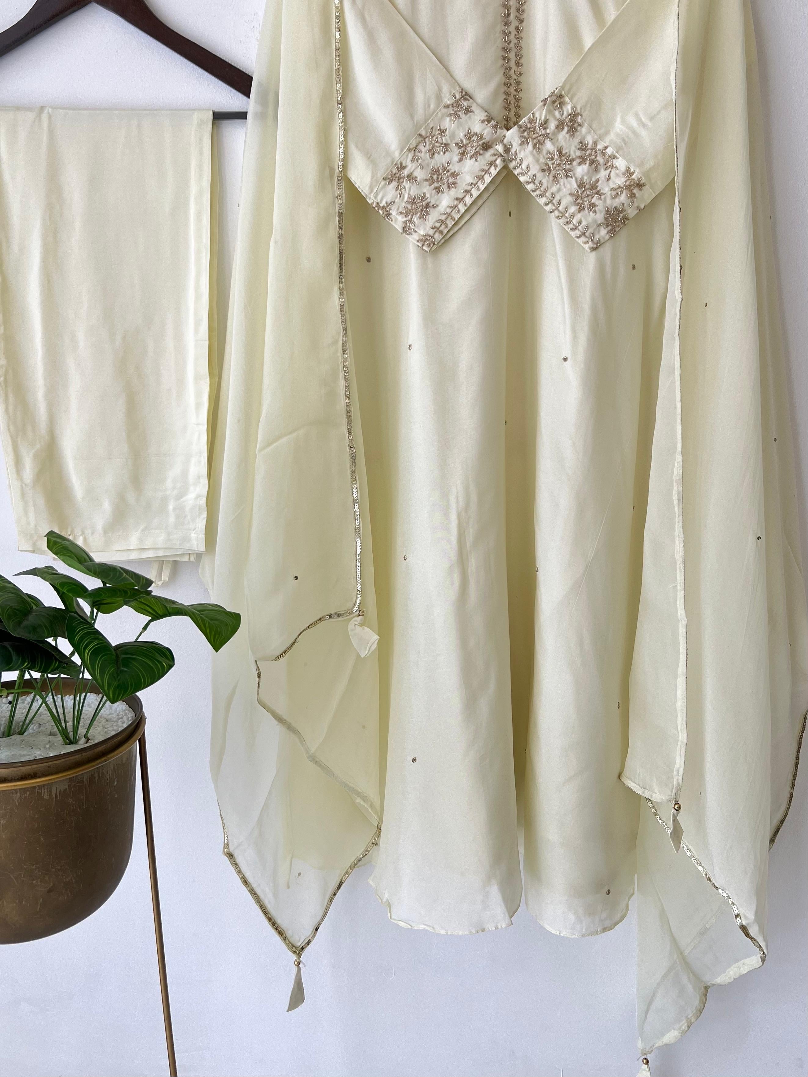 Premium russian silk suit with hand-work detailings-9076 - Pehnava Lawns