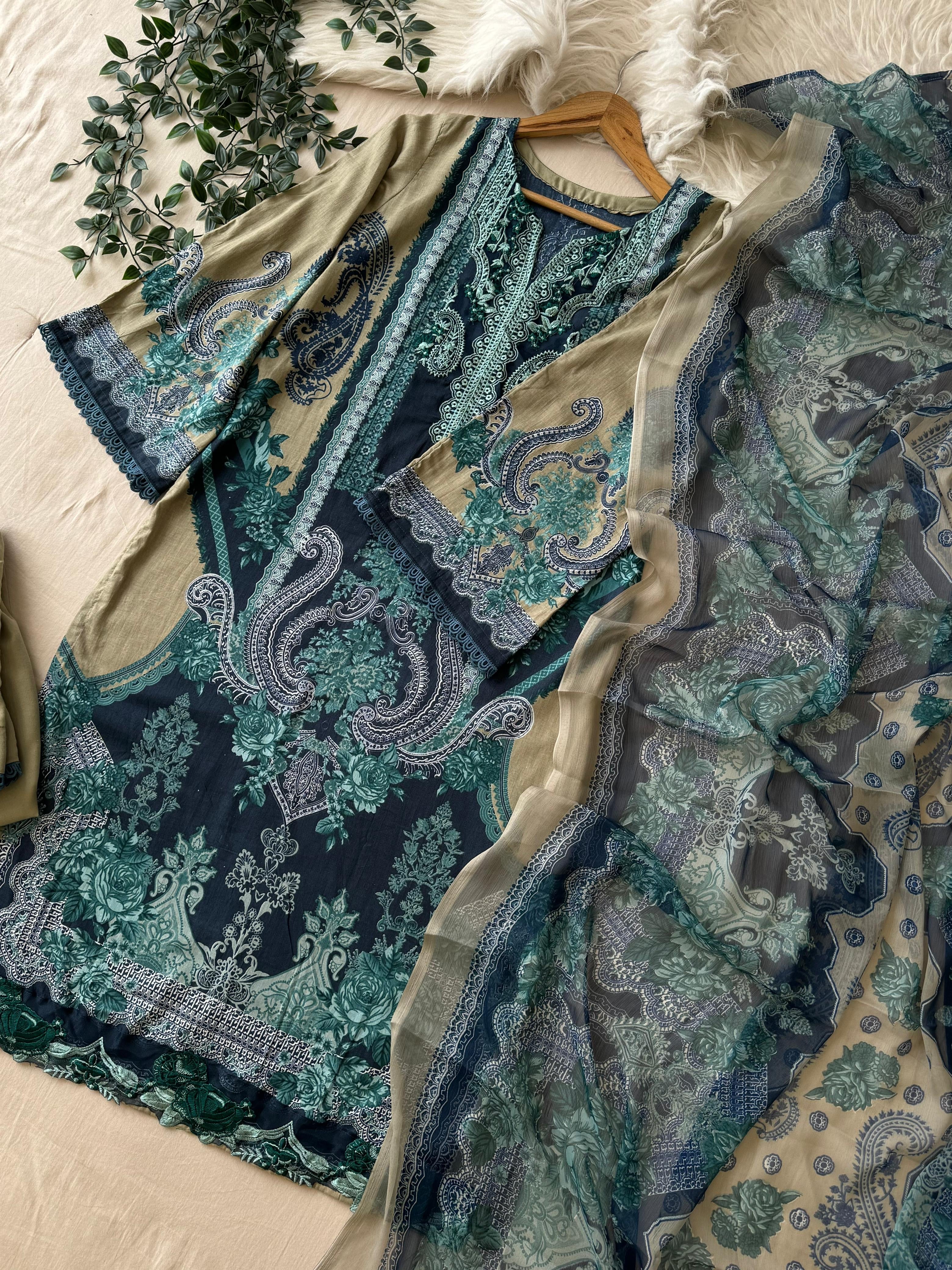 Pakistani printed suit AZ navy 415 - Pehnava Lawns